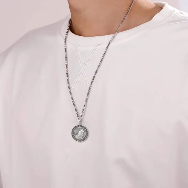 Viking Wolf Necklace Viking Jewelry Viking Runes Coin Wolf Pendant for Men Women - Image 4